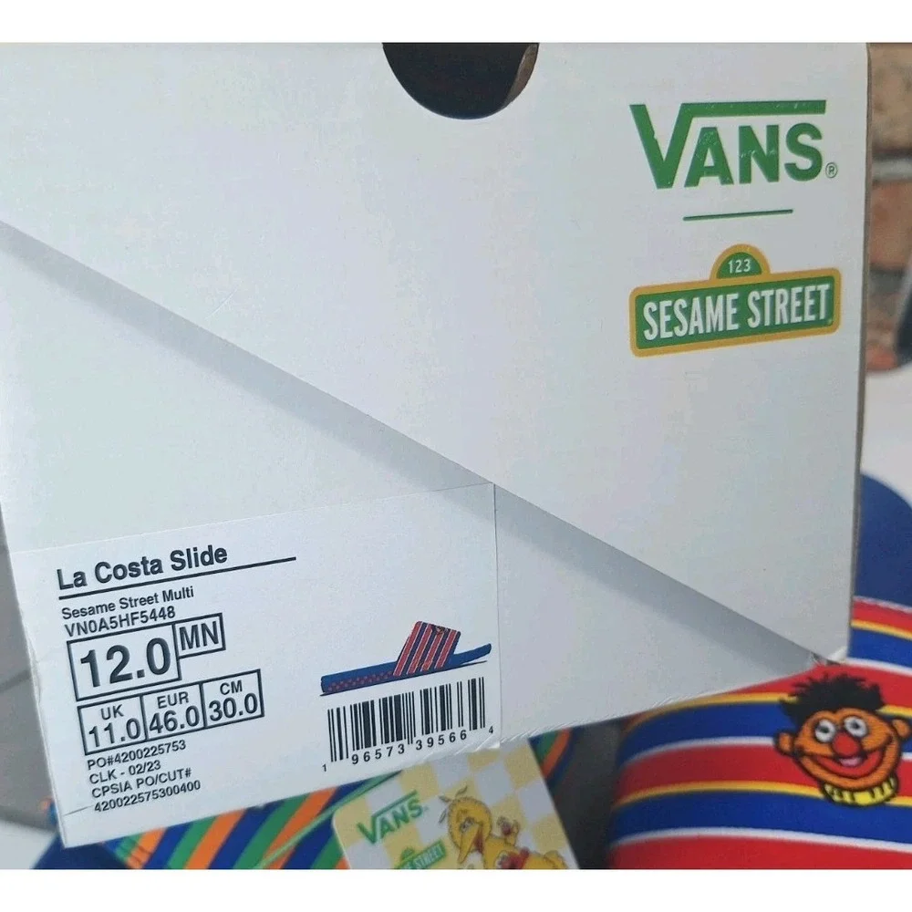 Vans x Sesame Street La Costa Slide Bert & Ernie Blue Stripes Sandals Men's 12